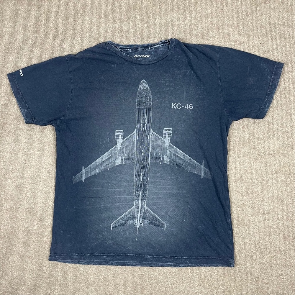 Boeing T Shirt Mens Size M Blue Air Plane Blue Print Logo Graphic Adults